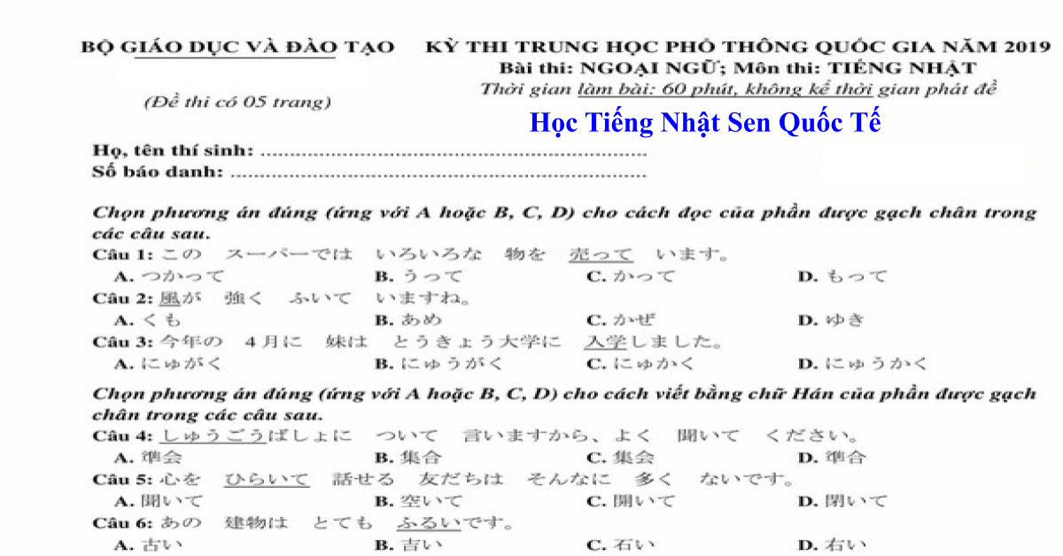 Đề Thi Tốt Nghiệp THPT Tiếng Nhật Năm 2019