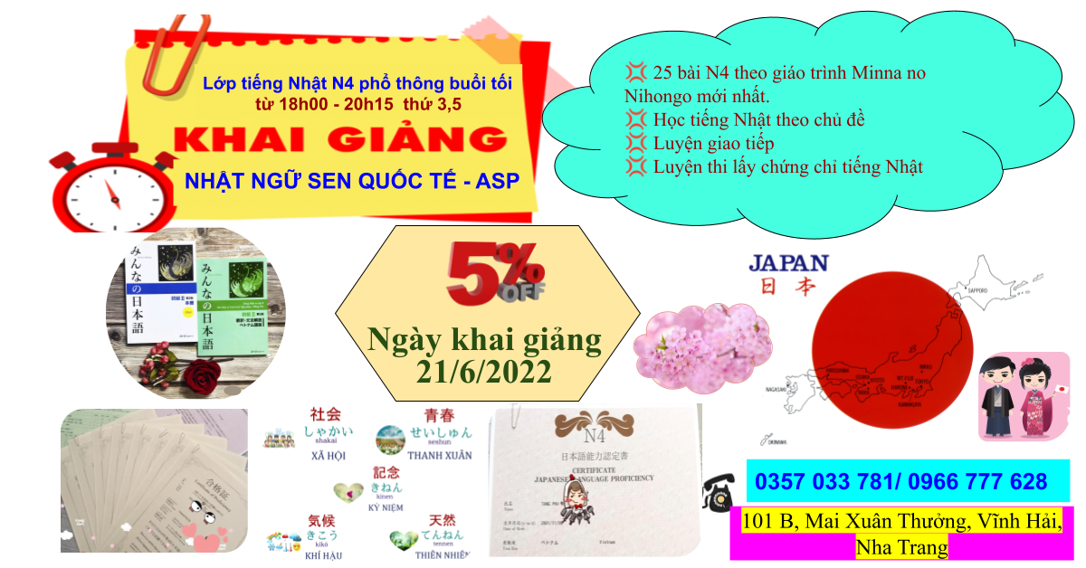  KHAI GIẢNG LỚP TIẾNG NHẬT PHỔ THÔNG BUỔI TỐI N4 NGÀY 21/06/2022